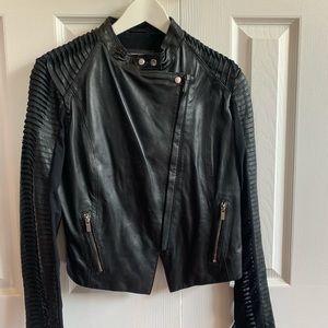 LEATHER JACKET WITH MESH DETAILING
